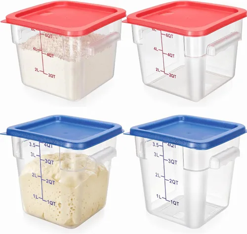 Vista 11 de Lallisa 4 recipientes transparentes de almacenamiento de alimentos de 8 cuartos y 4 cuartos con tapas asas y básculas, recipientes cuadrados de verde