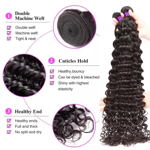 Vista 3 de Paquetes de Ondas Profundas 100% Cabello Virgen Brasileño Remy Sin Procesar Rizado Profundo 3 Paquetes Extensiones de Cabello para Mujeres Negras