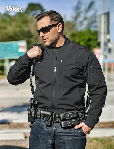 Vista 6 de Chaqueta bomber para hombre: cuello alto rompevientos impermeable ligero con múltiples bolsillos
