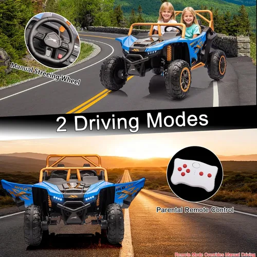 Vista 7 de 2026 XXXL 24V 4WD 2 plazas UTV todoterreno 4x4 a batería eléctrico de juguete con control remoto para niños y niñas, UTV 4 ruedas con música, Azul