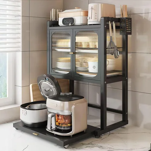 Vista 2 de Kitchen Countertop Microwave Stove Rack,Oven Rack,Carbon Steel Dish Cabinet With Drainage Plate, Suitable For Multifunctional Tableware Storage In