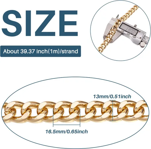 Vista 5 de Pandahall - Cadenas de eslabones trenzados de aluminio de 6.56 pies de 0.650 x 0.512 x 0.138 in, cadenas de eslabones cruzados de oro claro