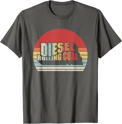Vista 52 de Camiseta de camión diésel con motor diésel retro y divertido de carbón, Negro
