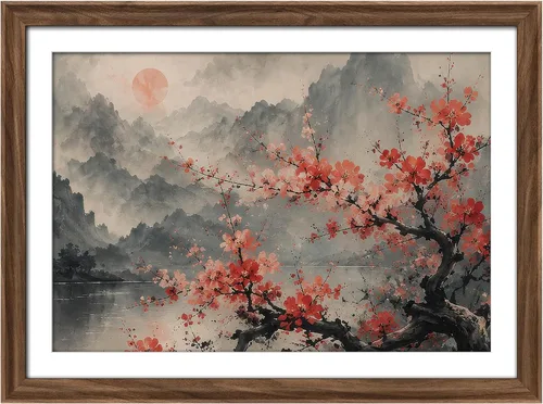 Vista 154 de MUDECOR Lienzo enmarcado prémium para pared, pinos nevados en bosque de invierno, ilustraciones modernas, arte contemporáneo, escénico, divertido