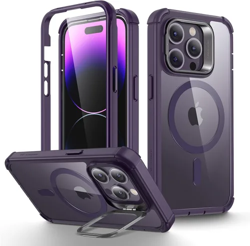 Vista 13 de ESR - Funda completa para iPhone 14 Pro Max, con soporte, MagSafe, a prueba de caídas de grado militar, protector de pantalla incorporado de vidrio