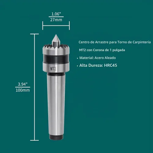 Vista 2 de MT2 Centro de Impulsión para Torno de Madera con Herramientas y Accesorios de Torneado para Torno de Madera Crown de 1 pulgada
