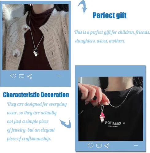 Vista 5 de ACCENE Juego de collares y pulseras Kawaii con diseño de anime, bonito collar para parejasamigos del pecho y pulseras magnéticas de dibujos animados
