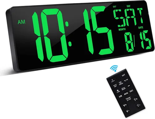 Vista 12 de XREXS Reloj de pared digital grande de 17,2 pulgadas con control remoto Azul