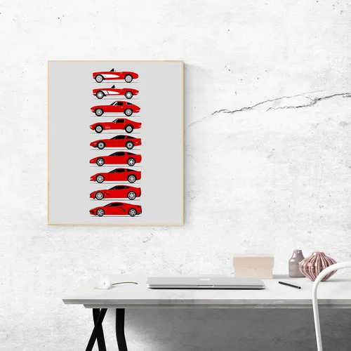 Vista 3 de Idea Network Póster hecho a mano compatible con Chevy Corvette Generations (perfil lateral) impresión de Chevrolet (C1 C2 C3 C4 C5 C6 C7 C8) – Rojo