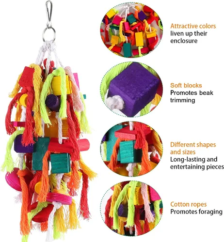 Vista 10 de Rypet Parrot Toys - Juguetes grandes para pájaros, cuerda de madera, jaula