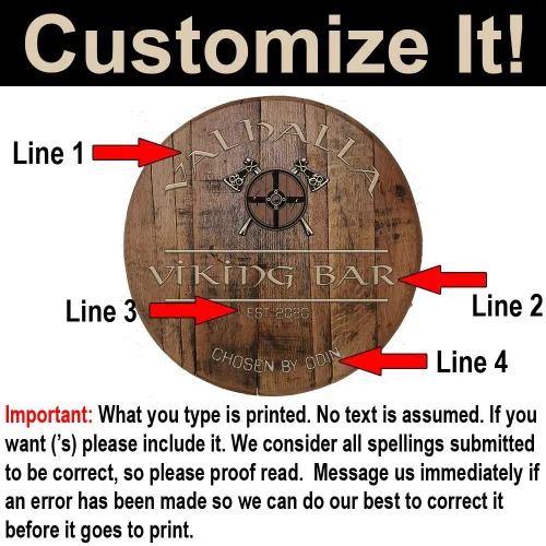 Vista 2 de Valhalla Shield Ax Throwing Oak Barrel Bar Letrero personalizado personalizado auténtico barril de whisky arte de pared