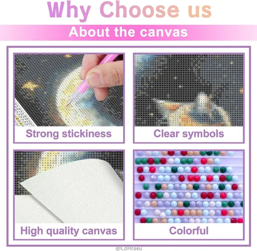 Vista 3 de CoHraeu Pintura de diamantes 5D con diseño de luna y gato nocturno por números, kit de pintura con diamantes, arte de cristal, manualidades, taladro