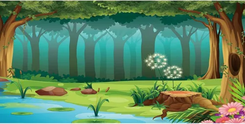 Vista 5 de Leyiyi Fondo de fotografía de bosque encantado de 5 x 3 pies, diseño de cuento de hadas, bosque, primavera, flores, río, caricatura, telón de fondo