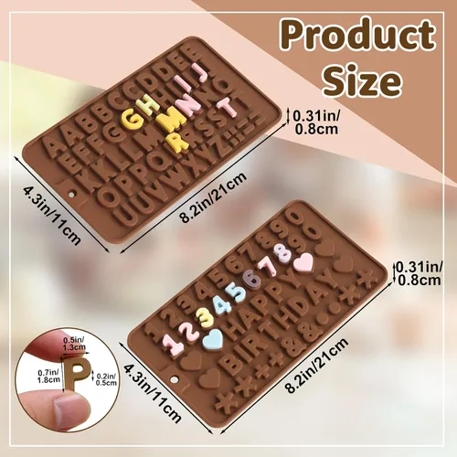 Vista 2 de 4 moldes de silicona para chocolate, moldes de silicona para letras y moldes de chocolate con números con símbolos de decoración de pasteles