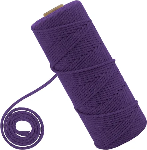 Vista 22 de CAMAL Cordón de macramé de 0.079 pulgadas x 109 yardas, cuerda de color trenzado de 3 hebras de algodón natural para tejer, atrapasueños, colgar