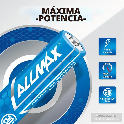 Vista 2 de Baterías de litio AA de Allmax Máxima Potencia (12 unidades) – De mayor duración, a prueba de derrames, vida útil de 20 años, rendimiento máximo