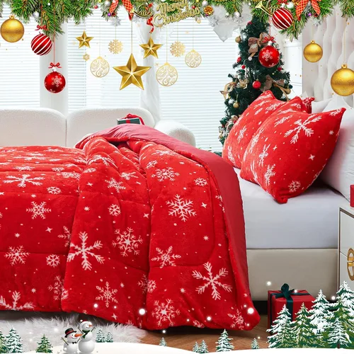 Vista 9 de YIYEA Juego de edredón navideño de piel sintética tamaño Queen, edredón de lujo ultra suave y esponjoso, juegos de ropa de cama de felpa difusa