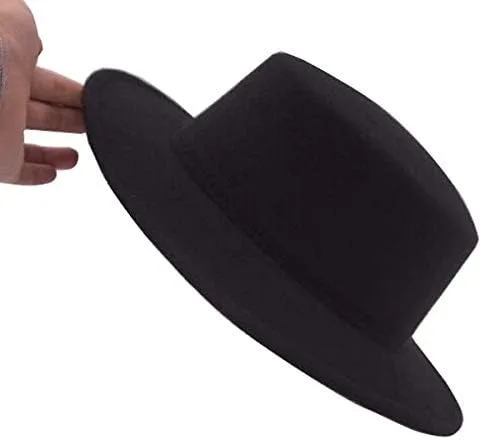 Vista 4 de Sombrero clásico unisex de mezcla de lana, sombrero de ala plana para iglesia, sombrero clásico de pastel de cerdo, perfecto para bodas, fiestas