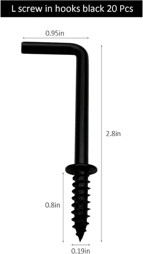 Vista 2 de Ganchos de tornillo de 2 pulgadas 1 forma L gancho 7 forma de tornillo en ganchos negros 20 piezas
