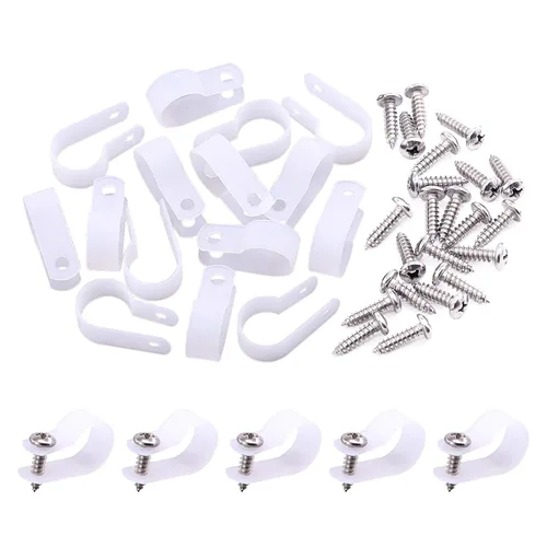Vista 9 de Swpeet Paquete de 120 clips de cable tipo R de nailon negro de 1/2 pulgada, clips de sujeción de cable de montaje de tornillo de nailon con 120