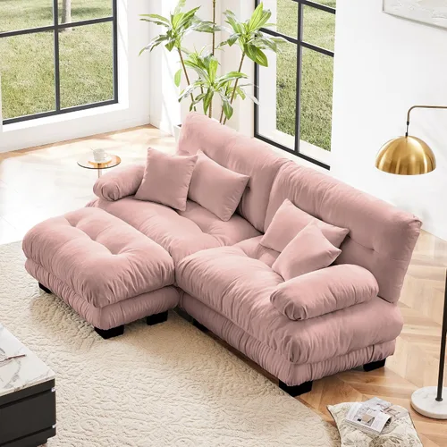 Vista 75 de Otomana beige para sofá modular modular, sofá individual, asiento otomano para sofá modular convertible, sofás de terciopelo para sala de estar