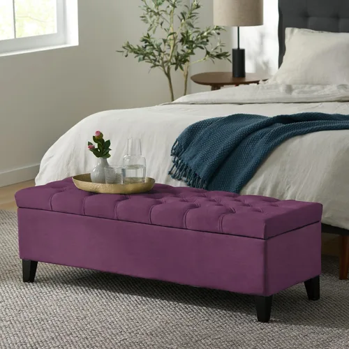 Vista 8 de Upholstered Storage Ottoman Bench for End of Bed, 51" Velvet Button Tufted Bench with Safety Hinge, Large Footrest Stool for Living Room, Entryway