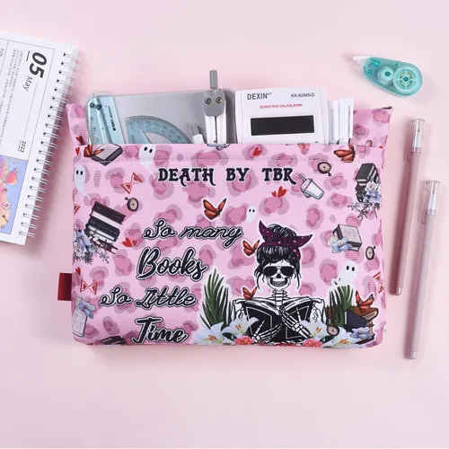 Vista 5 de LParkin Funda de libro con cremallera, bolsa protectora de libro Death by to-Be-Reader, bolsa de tela lavable para libros, 11 x 9 pulgadas, regalos