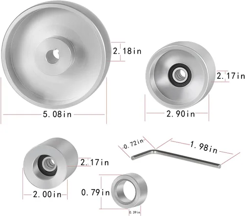 Vista 8 de Juego completo de ruedas de amoladora de correa de 2 x 72 pulgadas, rueda de aluminio coronada para amoladora de cuchillos de 5 pulgadas, diámetro