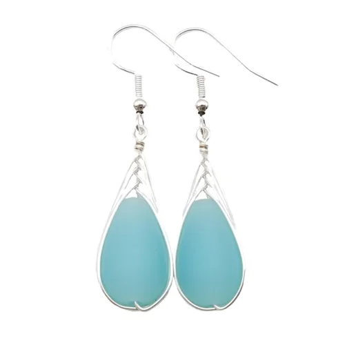 Vista 14 de Yinahawaii Handmade Sea Glass Earrings, Hawaiian Jewelry, Wire Braided Earrings Teardrop Earrings, Beach Jewelry Sea Glass Jewelry For Women Cobalt