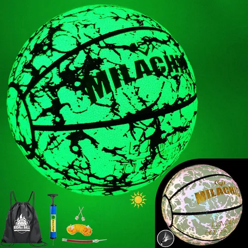 Vista 9 de Balón de baloncesto holográfico que brilla en la oscuridad, tamaño oficial 7, para interiores y exteriores, luminoso, de cuero, 29.5 pulgadas