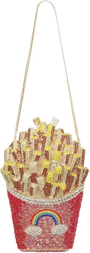 Vista 2 de KUANG! Bolso de hombro en forma de papas fritas con diamantes de imitación, bolso de mano de cristal para mujer, bolso de noche brillante para fiesta