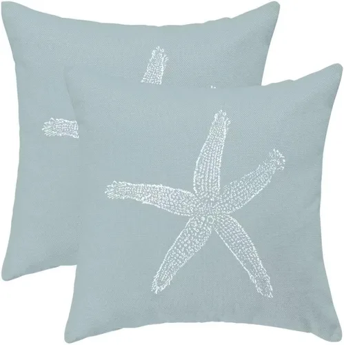 Vista 10 de AEIOAE Juego de 2 fundas de almohada costeras de 16 x 16 pulgadas, fundas de cojines decorativos náuticos de playa con estrellas de mar negras