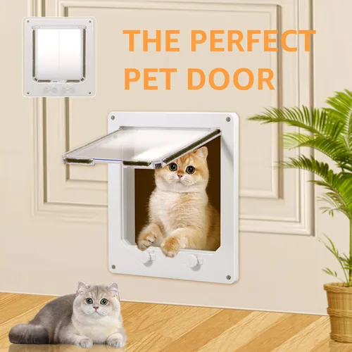 Vista 6 de ZHAZHAMO - Puerta interior de plástico blanco para gatos, fácil de instalar, puerta para gatos interior, puerta para mascotas mejorada con solapa