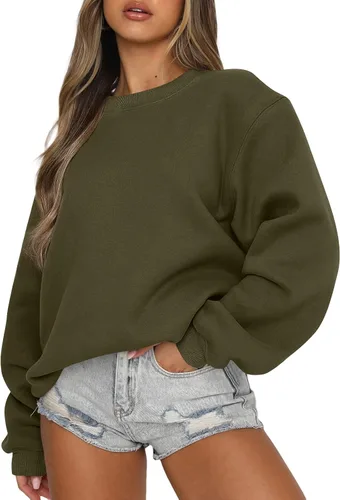 Vista 9 de EFAN Sudaderas de forro polar Y2K de gran tamaño con cuello redondo para Albaricoque