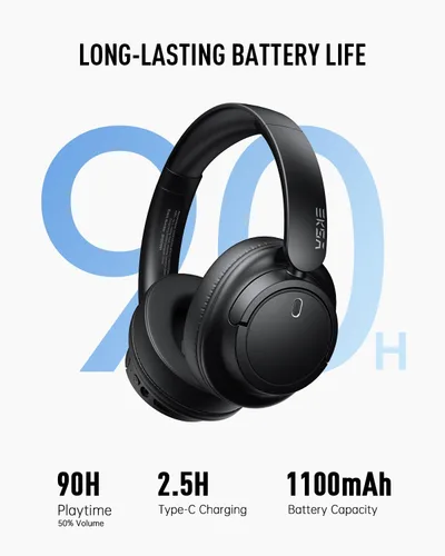 Vista 11 de EKSA Auriculares inalámbricos sobre la oreja, auriculares Bluetooth con micrófono, audio de alta resolución, tiempo de reproducción de 90 horas, 6