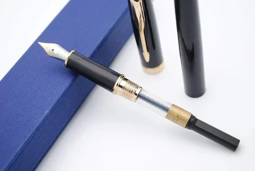 Vista 3 de JINHAO 601a - Pluma estilográfica de estilo retro (negro con clip dorado, punta fina)