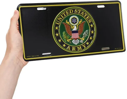 Vista 2 de Placa de matrícula con logotipo del Ejército de los Estados Unidos Tamaño estándar 6" x 12", Placa de matrícula de aluminio para coches, SUV