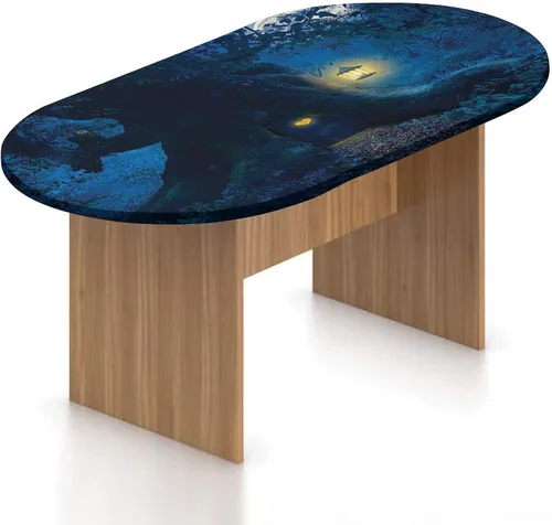 Vista 23 de Mantel ajustable ovalado de poliéster elástico de fantasía, diseño de casa del bosque en musgo, diseño de bosque encantado, se adapta a mesas