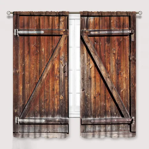 Vista 13 de Cortinas rústicas para dormitorio, puerta de granero antigua, tablero de madera, cortinas para sala de estar, madera rural dura, estilo rural