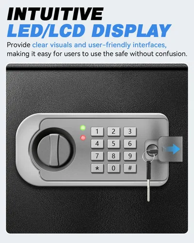 Vista 5 de Caja de seguridad grande para el hogar – Armario resistente de 3.0 pies cúbicos con luz de movimiento y alarma doble, teclado digital y llave