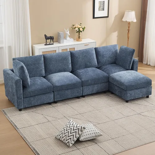 Vista 21 de 63" sofá seccional modular de Loveseat con otomana movible para sala de Beige