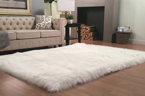 Vista 10 de LAMBZY Colección Lena - Alfombra cuadrada de piel de oveja sintética, súper suave, hipoalergénica, de primera calidad