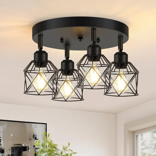 Vista 13 de Baocuz Lámpara de techo semiempotrada de níquel cepillado de 3 luces, luminarias de cocina ajustables montaje al techo base E26, luces de techo