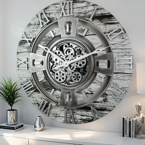 Vista 21 de ImprovingLife The Gears Reloj de pared con engranajes móviles reales línea Inglaterra (Verde Aguamarina, 24 pulgadas (60 cm))