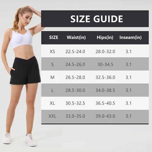 Vista 7 de HARTPOR Pantalones cortos deportivos 2 en 1 de secado rápido para mujer, cintura cruzada con bolsillos, forro de malla para entrenamiento, gimnasio