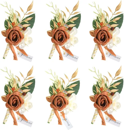 Vista 11 de Lookein Juego de 2 Boutonniere de Boda para Hombre Flores Artificiales Boutonniere de Boda para Novio y Padrinos para Ceremonia de Boda Aniversario
