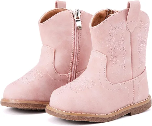 Vista 22 de BMCiTYBM Botas de bebé vaqueras para niño y niña, botas vaqueras occidentales para bebé, botas de vaquero para bebé con punta redonda, botas