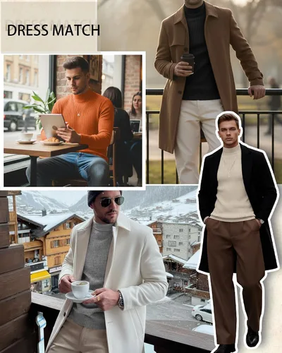 Vista 3 de Paquete de 4 Camisetas de Cuello Alto Simulado para Hombre de Algodón de Punto Acanalado de Manga Larga Pullover Ajustado Casual Suéteres Básicas