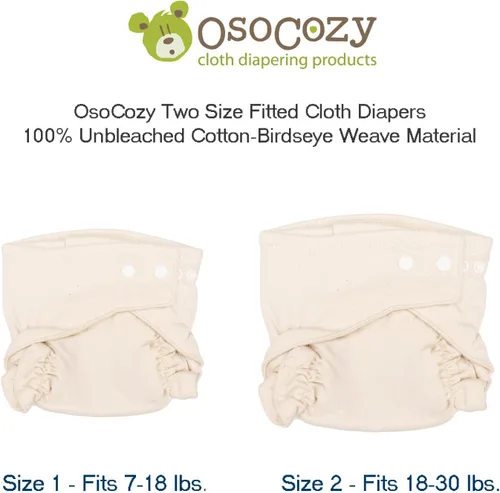 Vista 6 de Osocozy Pañal de tela ajustable de dos tamaños, suave, duradero y absorbente, 100% algodón, tejido de pájaro. Cierres a presión fáciles de usar.