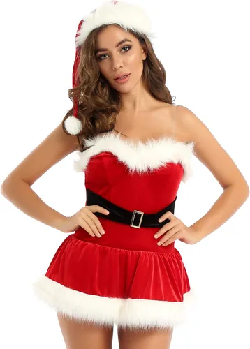 Vista 2 de Aislor Vestido de Navidad sin mangas de una sola pieza con cinturón y sombrero de Papá Noel